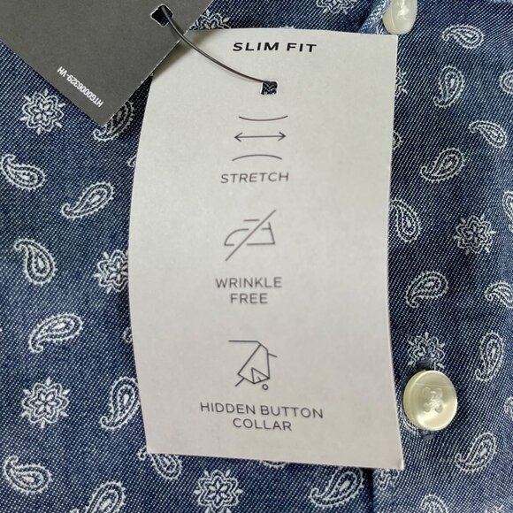 Van Heusen Button Front Shirt Mens Size 18-18.5 Blue New Slim Fit Never Tuck - Picture 9 of 11